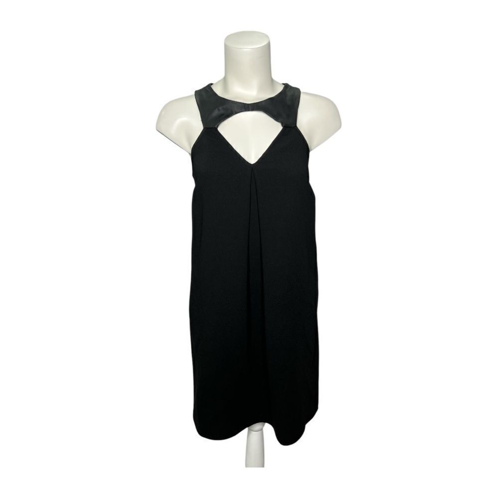 BCBG Generation Black Sleeveless Dress with Cutout‎ Faux Leather Shift Sz Small